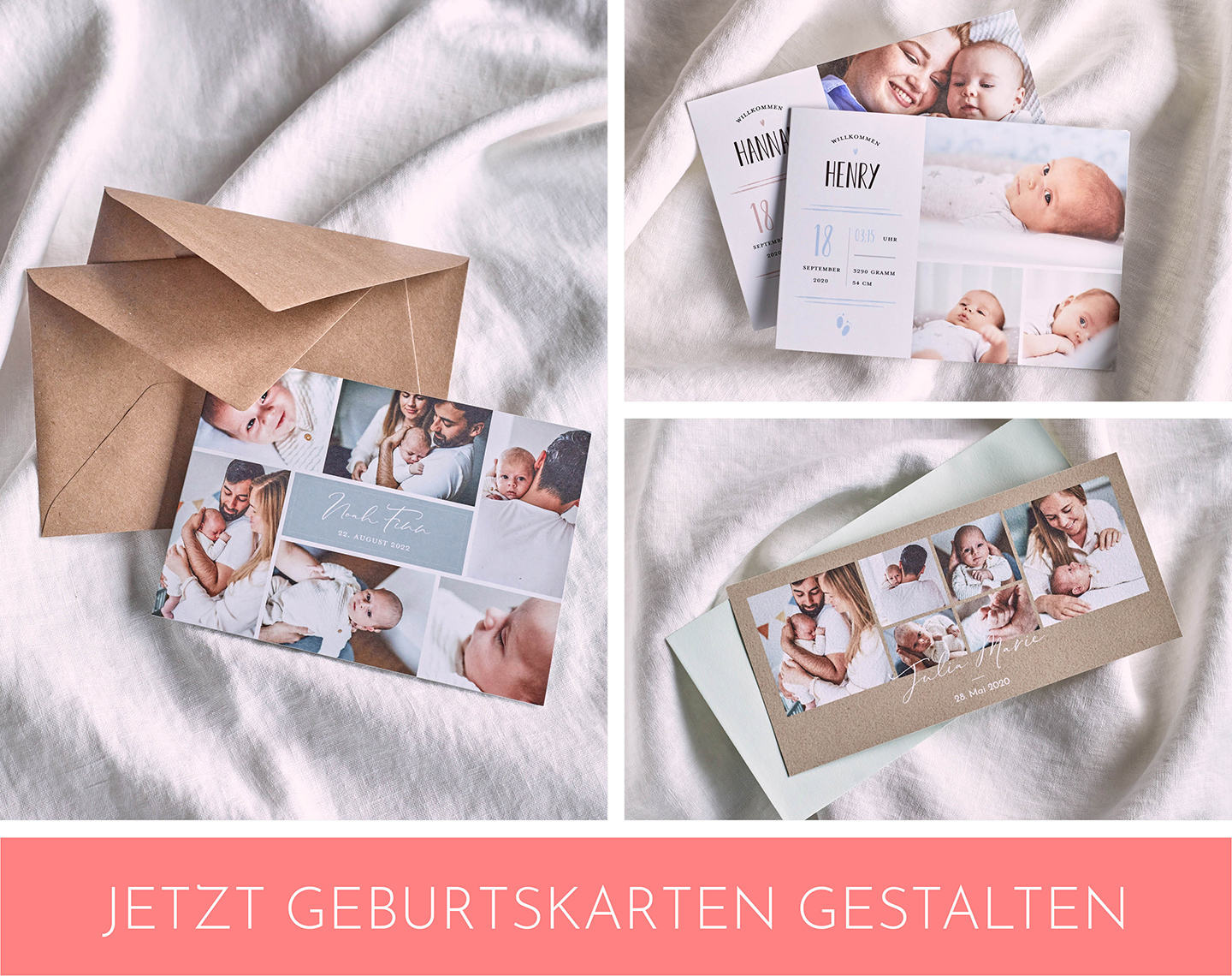 Collage mit schönen Geburtskarten