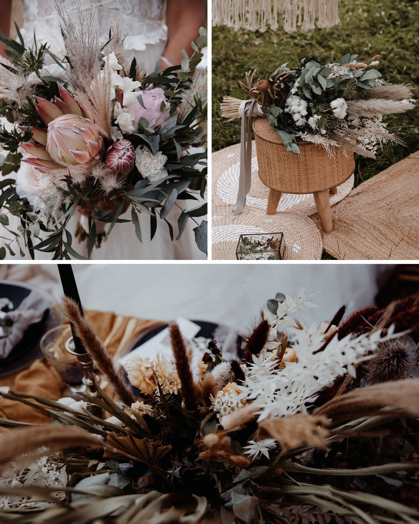 Hochzeitsdeko Rends 2021: Trockenblumen mit frischen Blüten